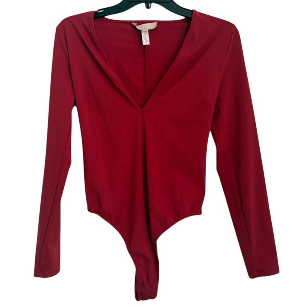 Fleur du Mal Red Long Sleeve V-Neck Bodysuit